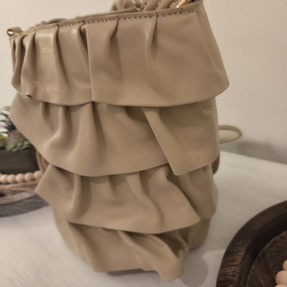 Cleobella Cambria Ruffle Bucket Shoulder Bag- In Beige - Picture 7 of 10